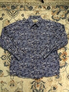 Cody James Shirt Mens L Blue Paisley Long Sleeve Western Pearl Snap Pockets